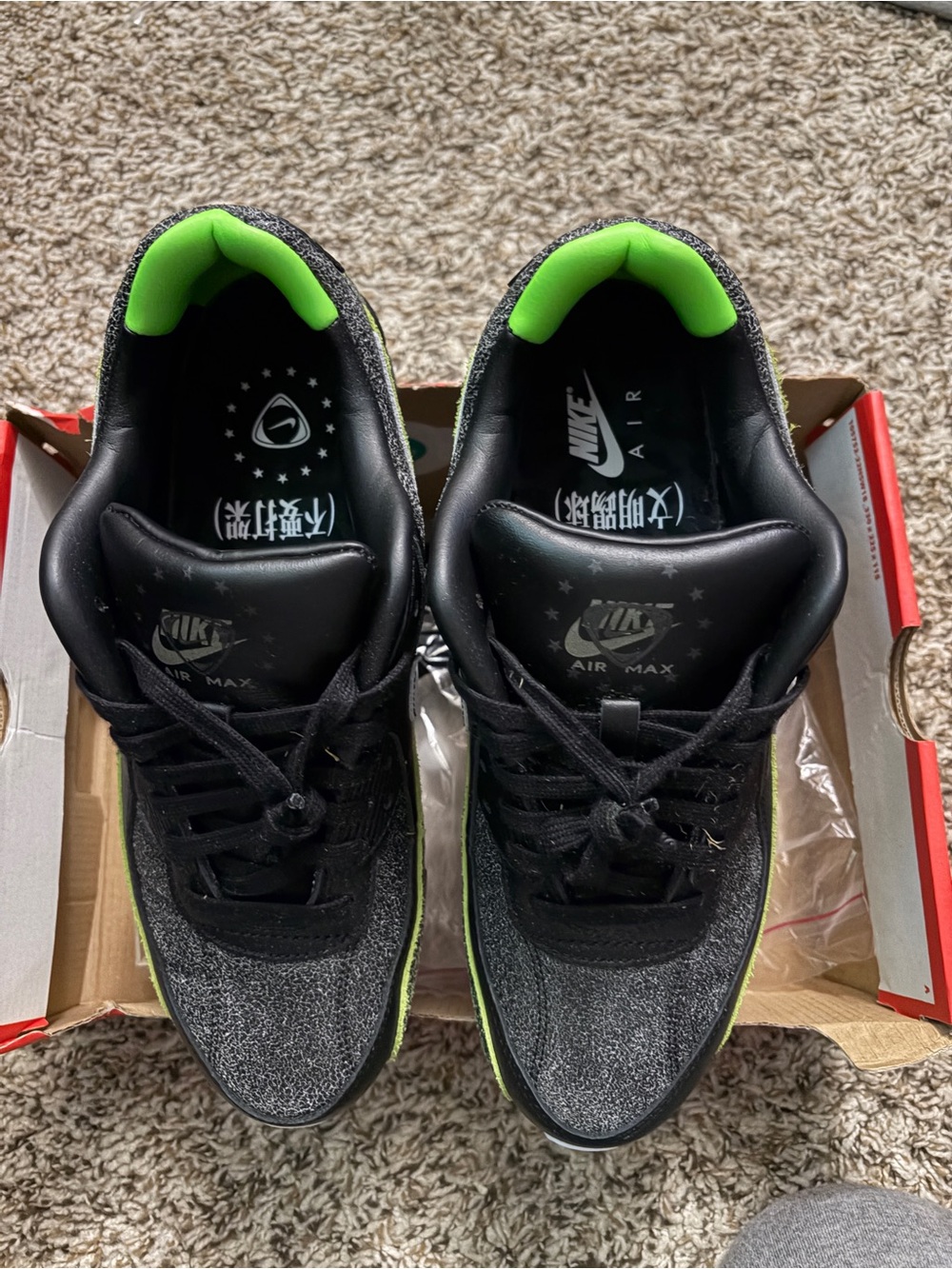 Size - 10 Nike Air Max 90Men's Black Sneakers with Neon specs United